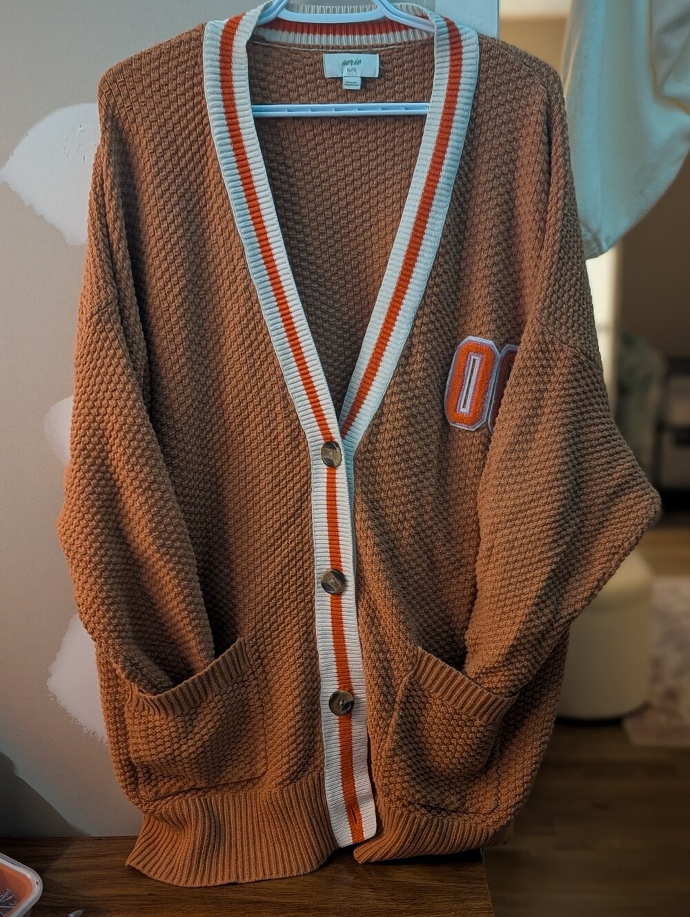 Aerie Oversized Knit Cardigan with Striped Trim